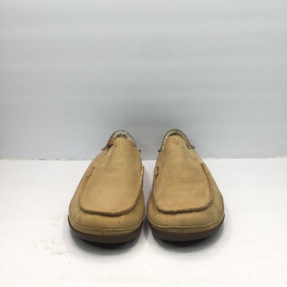 Olukai Kipuka Hulu Slipper Men Size M11 Toffee Leather Shearling Lining Slip-On - Picture 5 of 13